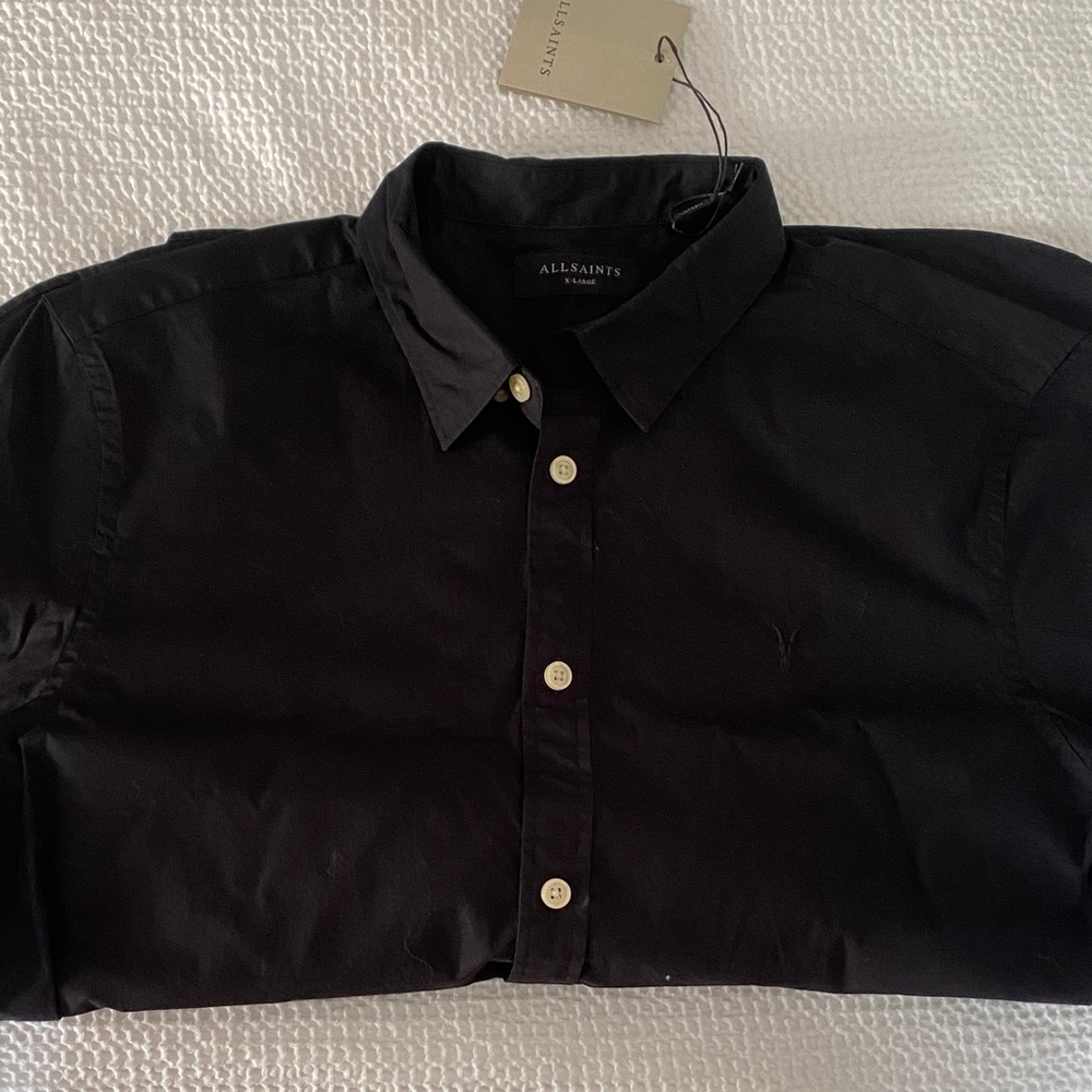 All Saints Men's Charcoal Button Down Shirt